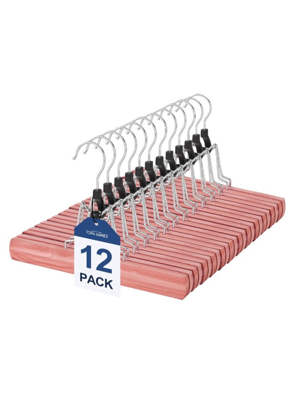 12 Pack Cedar Pants Hangers Non Slip Wood Clamp Velvet Padded 360 Swivel Hook